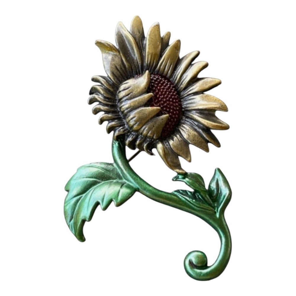 Sunflower Enameled Vintage Signed Pin Brooch DD Dominick Avellino 1969 Flower